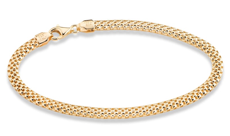 Miabella 18K Gold Plated 925 Sterling Silver Italian 4mm Mesh Link Chain Bracelet for Women 925 Italy (8.0 Inches) - Image 2